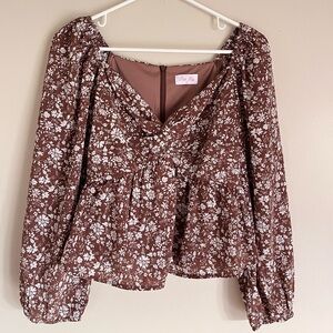Pink Lily Brown Floral Blouse